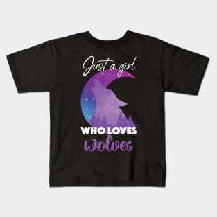 Just a Girl Who Loves Wolves Cute Wolf Lover Kids T-Shirt